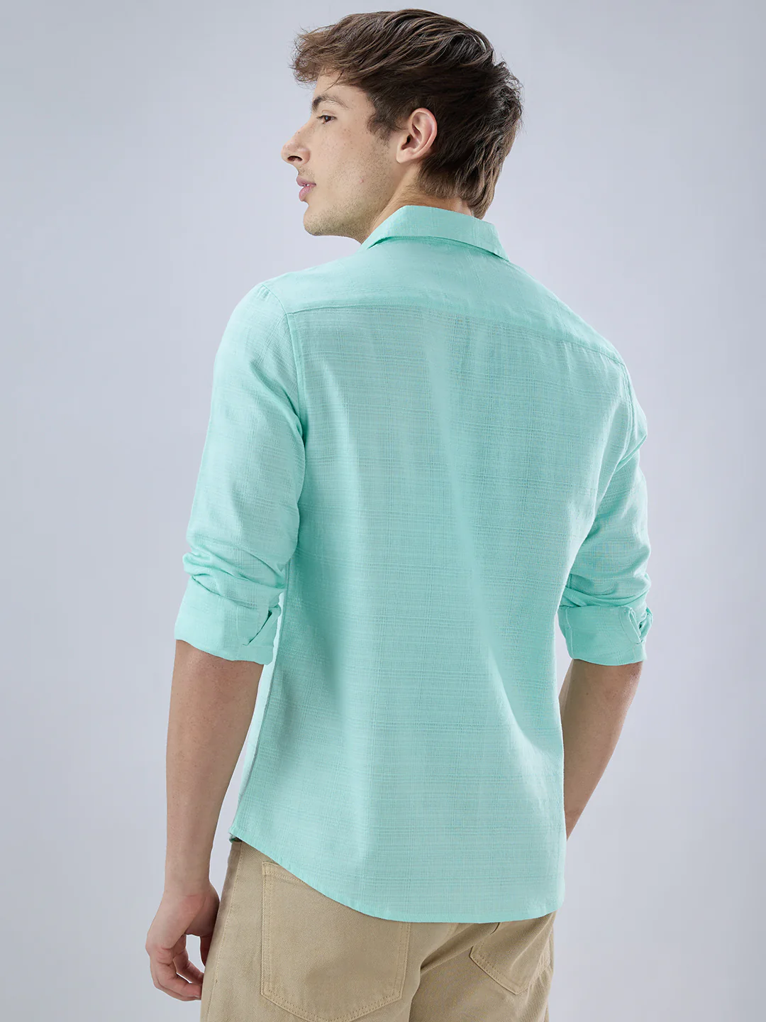 Iced Mint Green Fine Weave Textured Shirt - Image 7