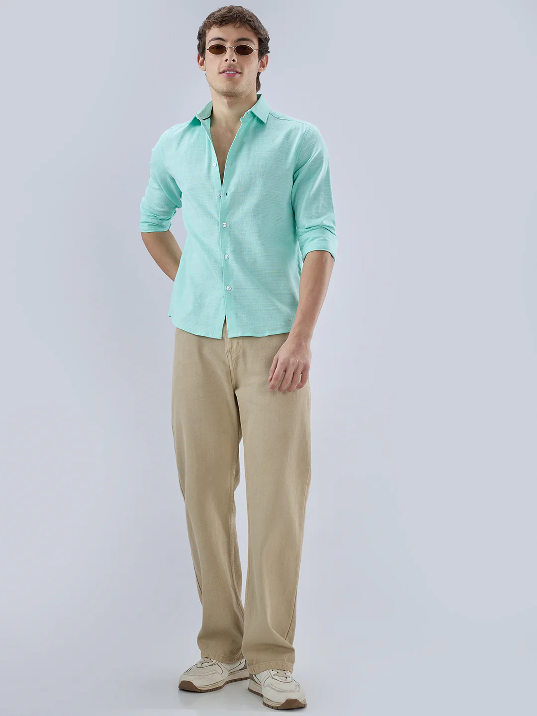Iced Mint Green Fine Weave Textured Shirt - Image 8