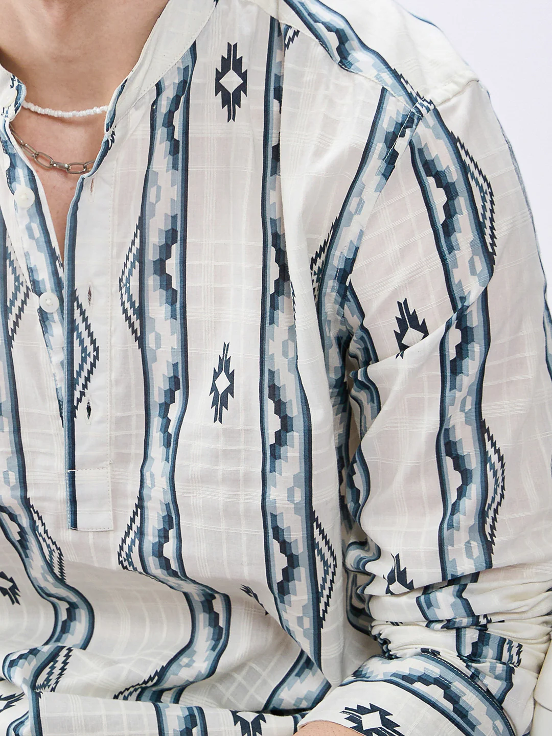 Icy Blue Chevron Flow Printed Kurta - Image 3
