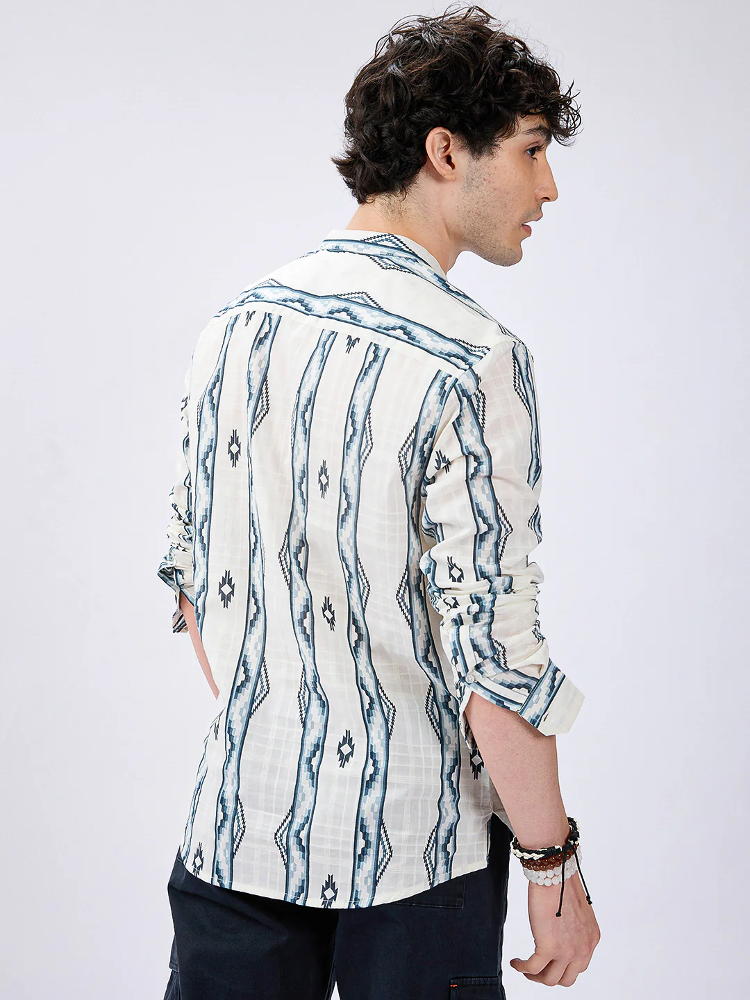 Icy Blue Chevron Flow Printed Kurta - Image 6