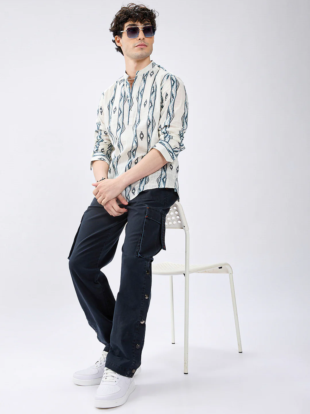 Icy Blue Chevron Flow Printed Kurta - Image 7