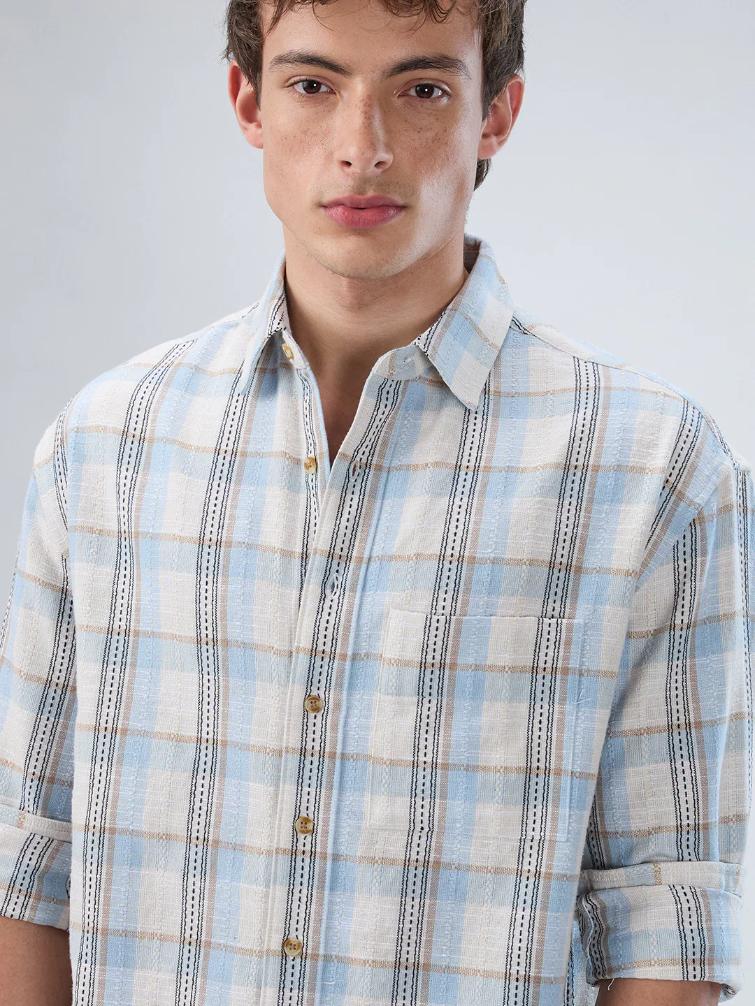 Icy Blue & White Multi-Tone Boxy Fit Crop Shirt - Image 3