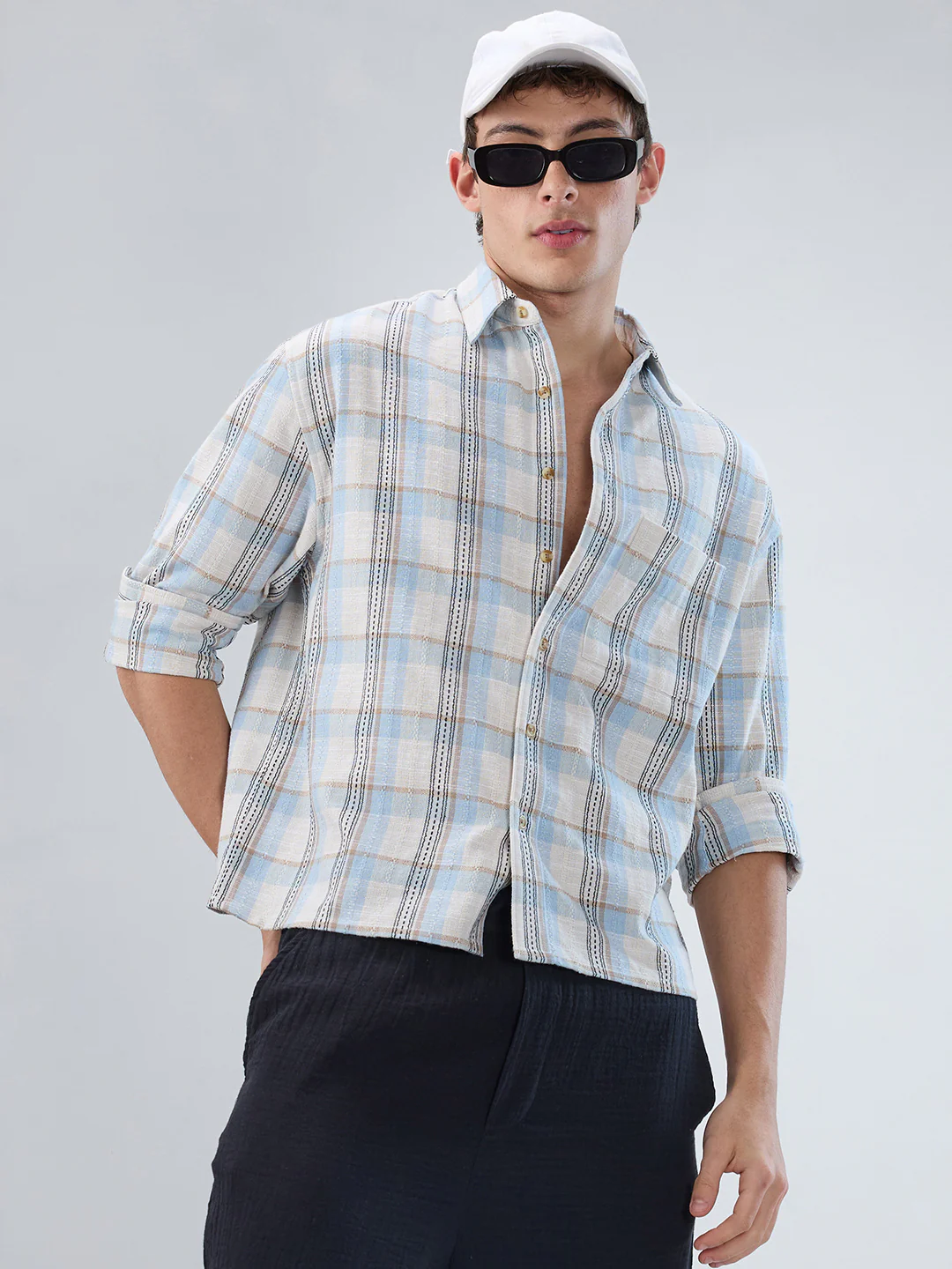 Icy Blue & White Multi-Tone Boxy Fit Crop Shirt - Image 4