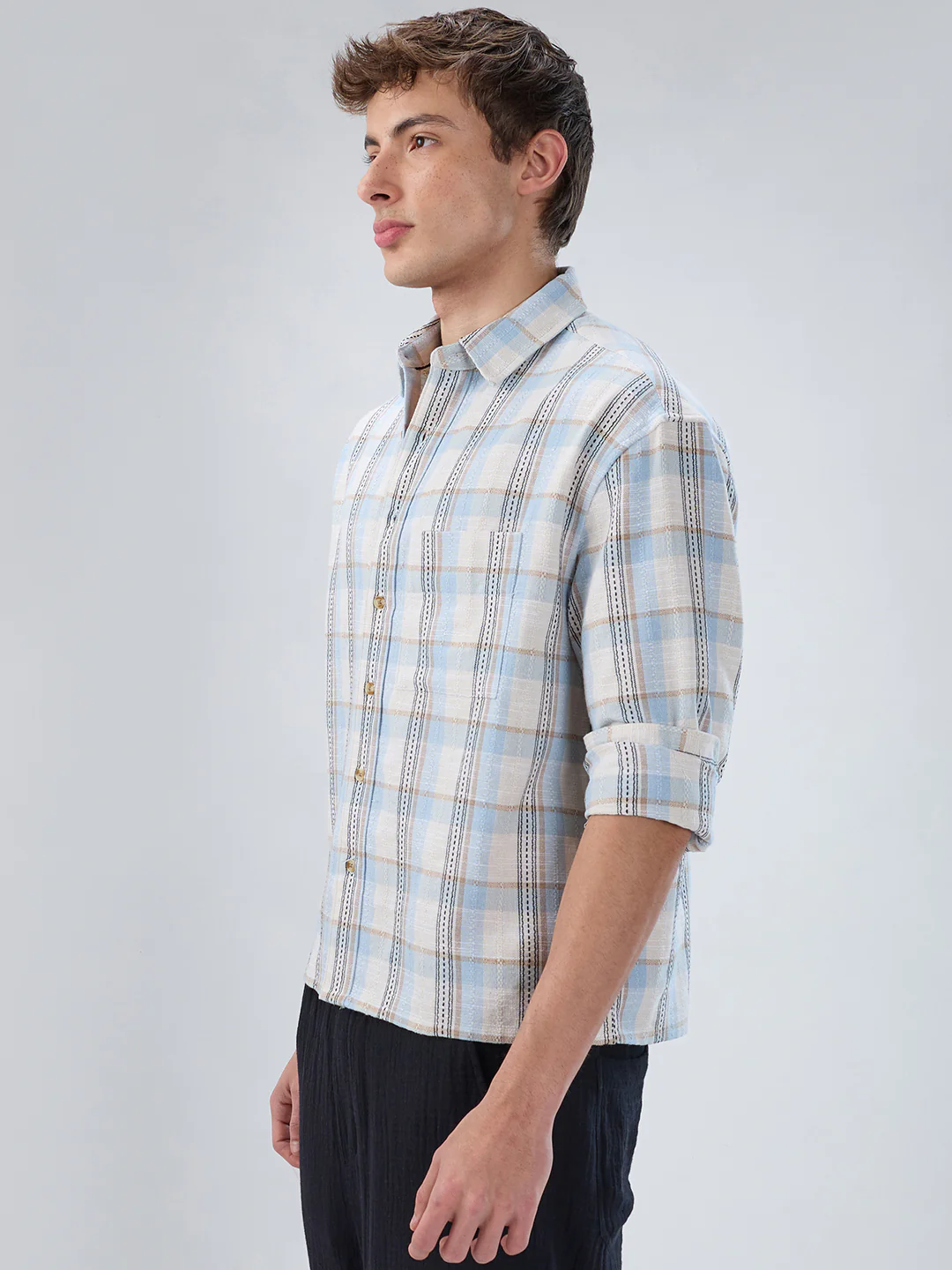 Icy Blue & White Multi-Tone Boxy Fit Crop Shirt - Image 5