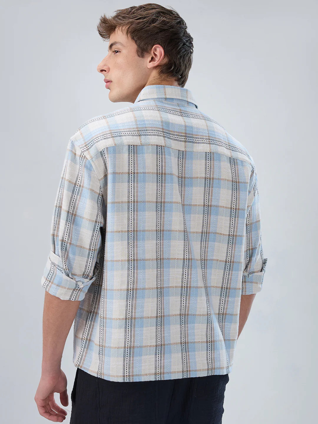 Icy Blue & White Multi-Tone Boxy Fit Crop Shirt - Image 6