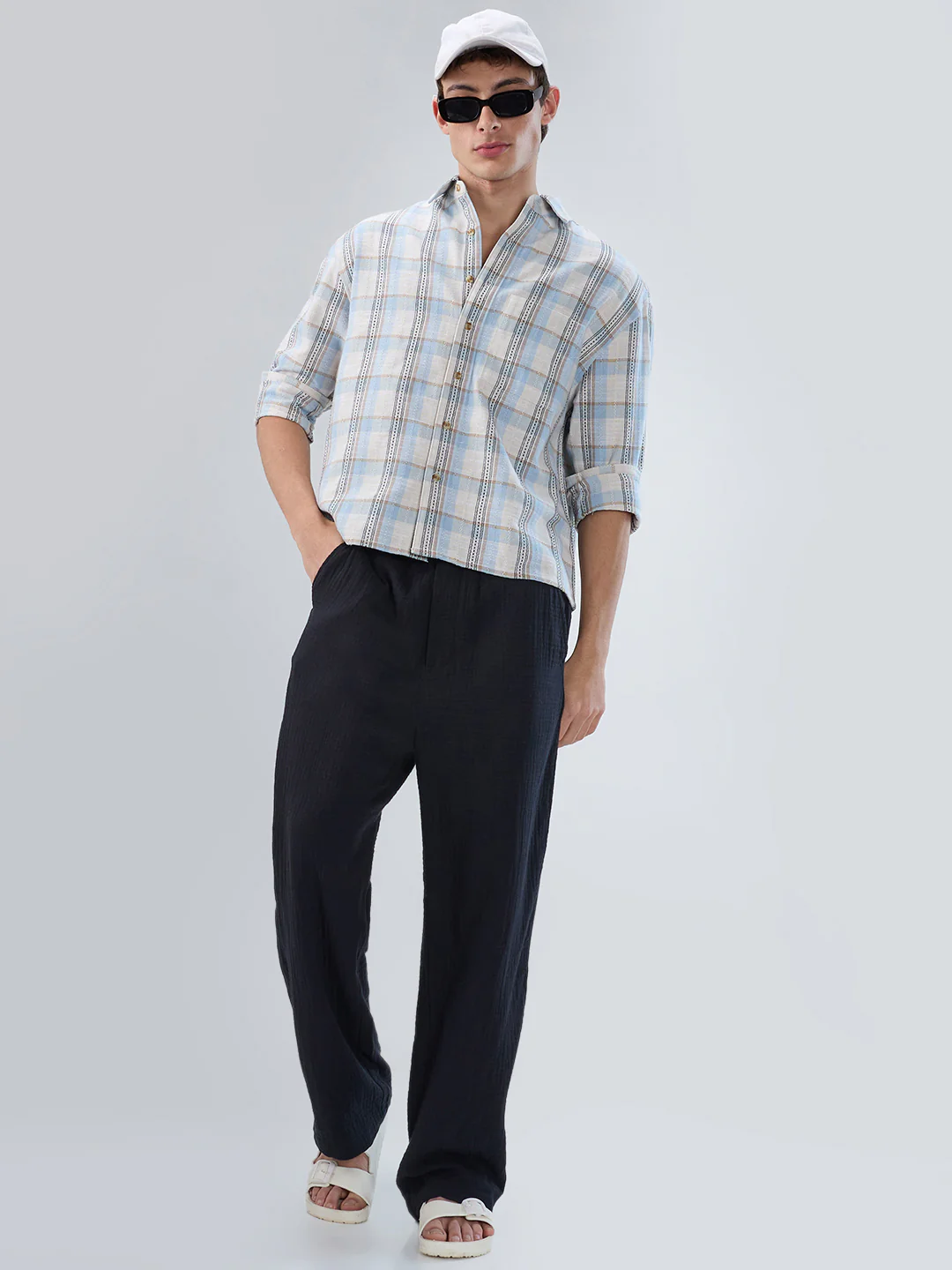 Icy Blue & White Multi-Tone Boxy Fit Crop Shirt - Image 7