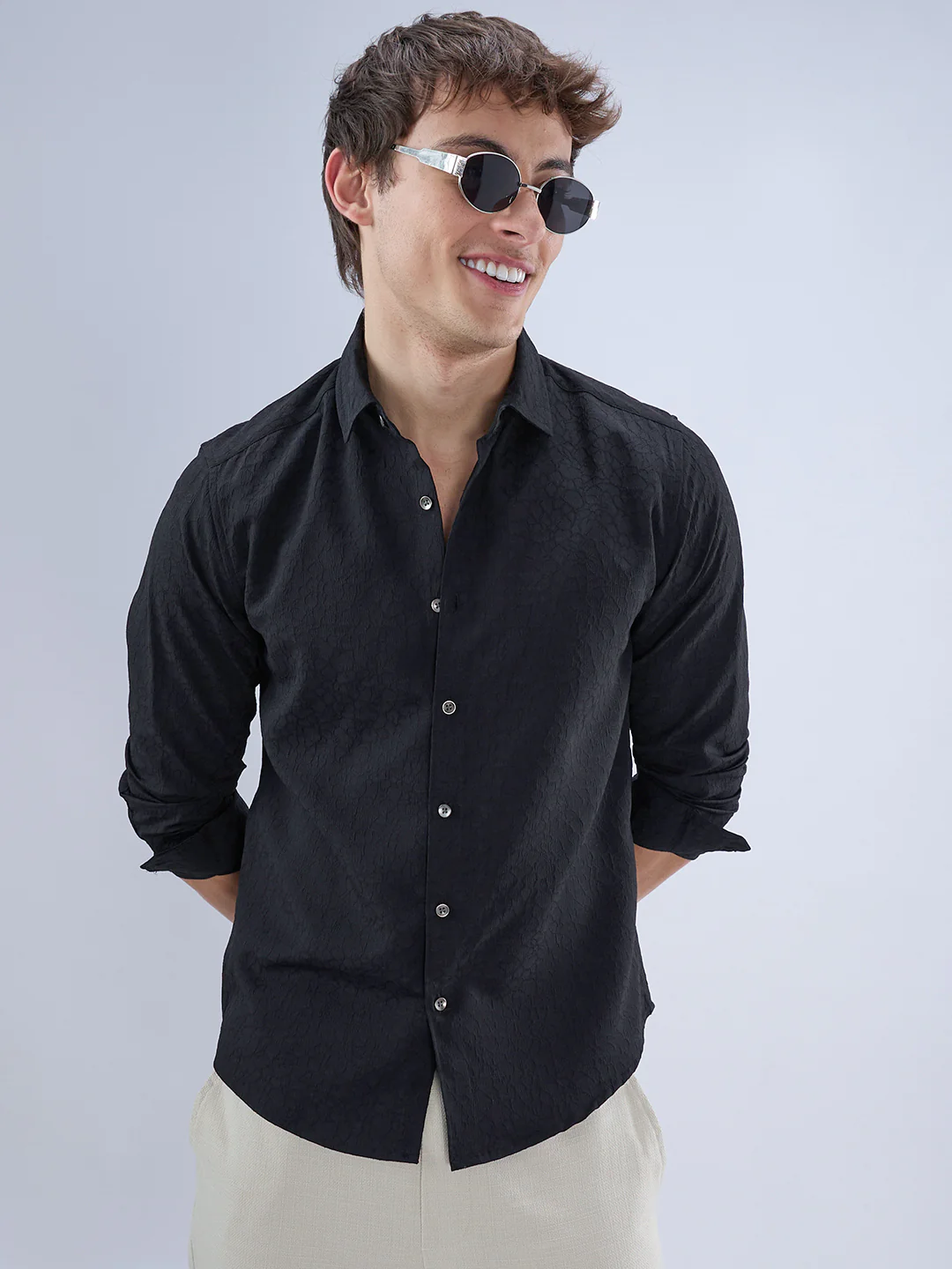 Imperial Jade Black Textured Shirt