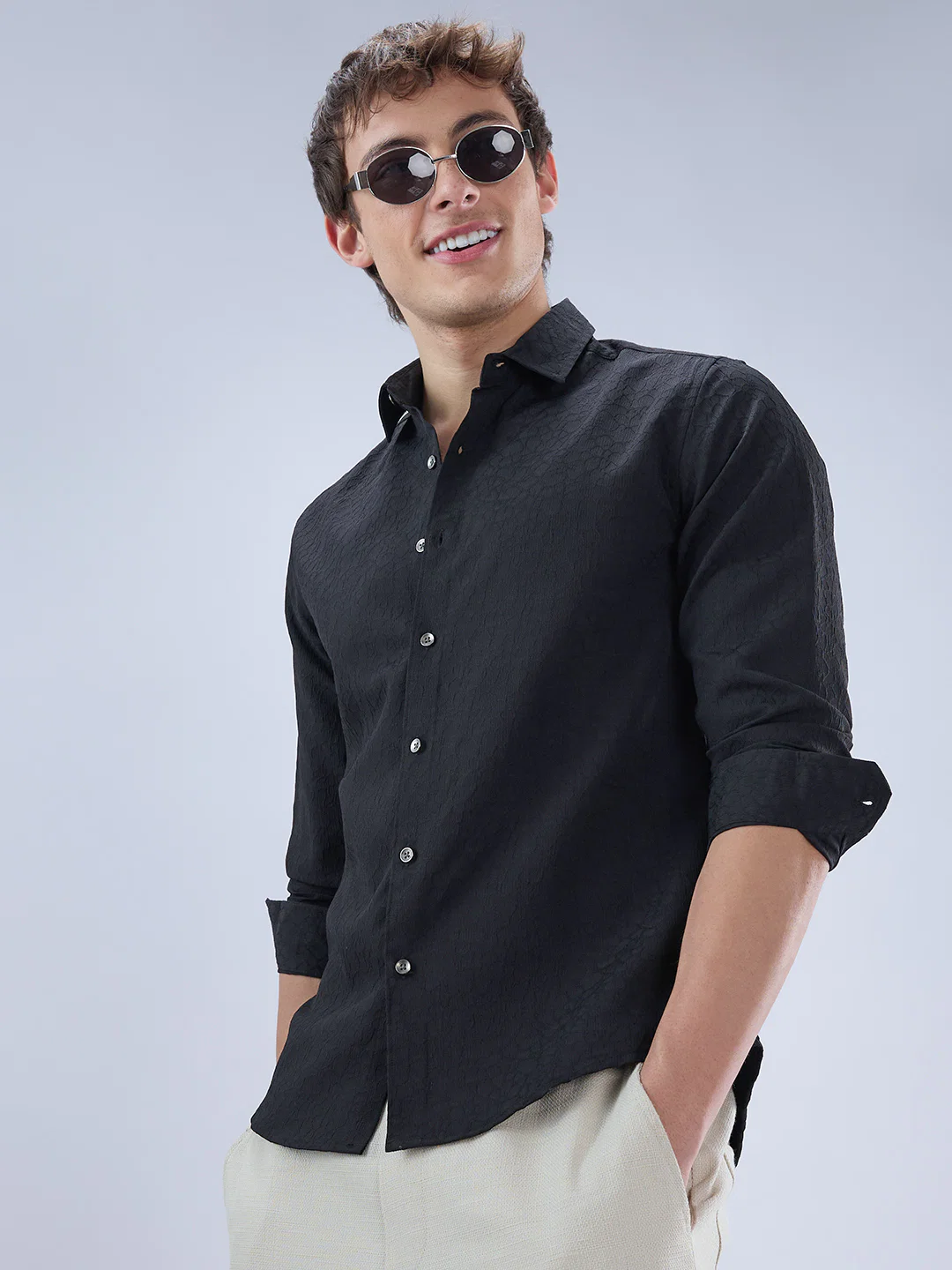 Imperial Jade Black Textured Shirt - Image 4
