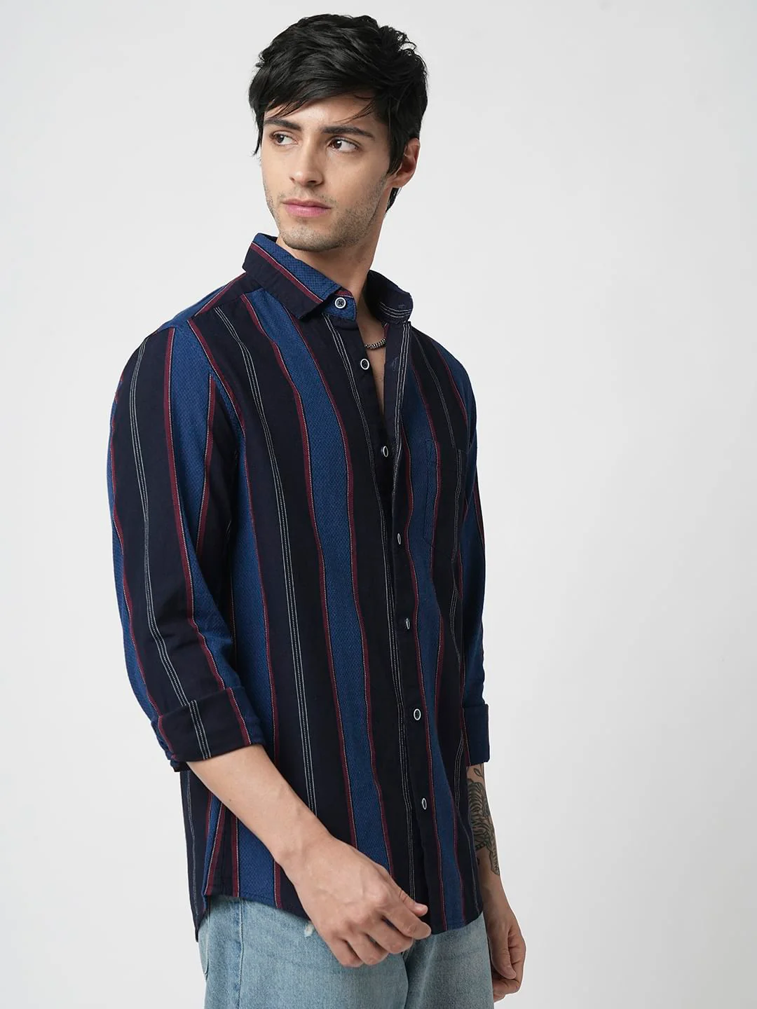 Ingenious Navy Streaky Striped Dobby Shirt - Image 5