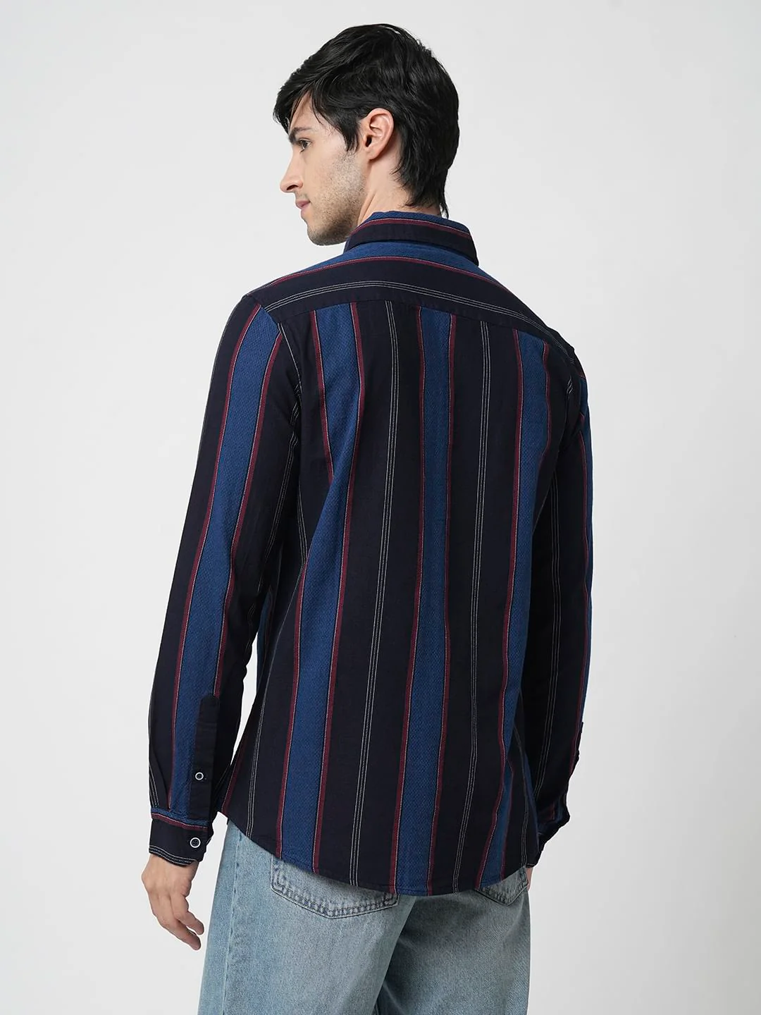 Ingenious Navy Streaky Striped Dobby Shirt - Image 6