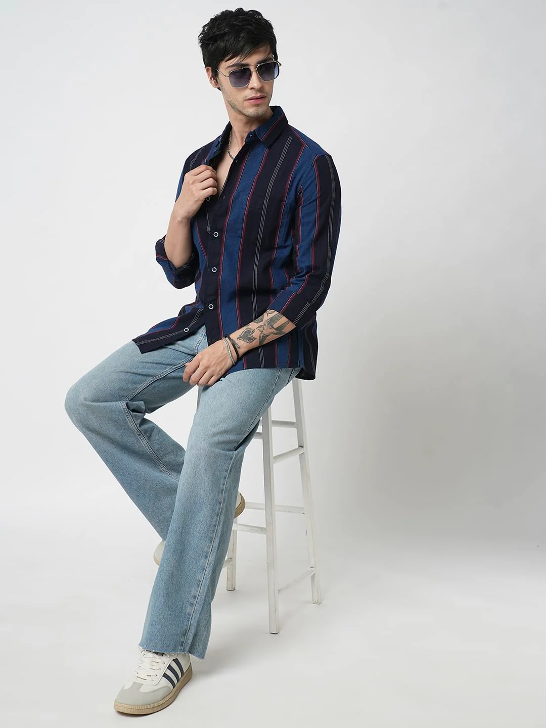 Ingenious Navy Streaky Striped Dobby Shirt - Image 7