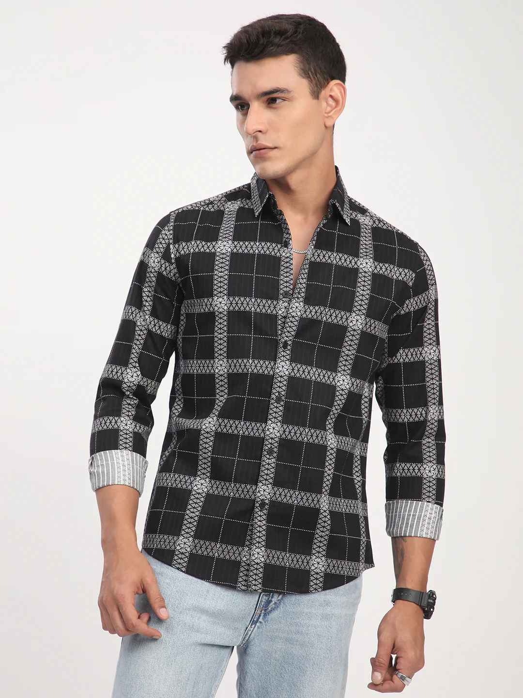 Ink Black Glyphs Grid Checks Shirt - Image 4