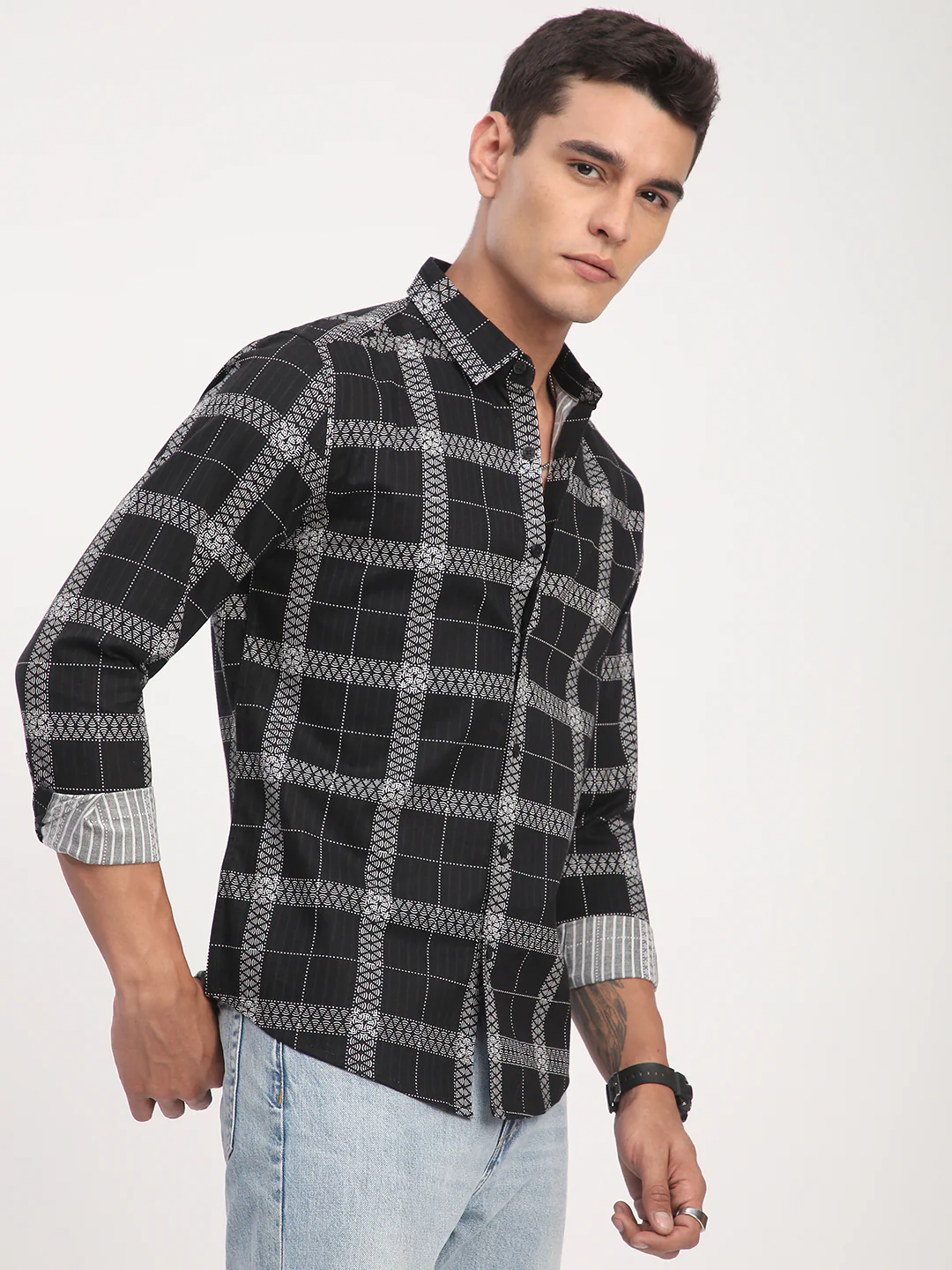 Ink Black Glyphs Grid Checks Shirt - Image 5