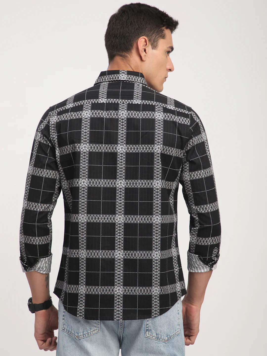 Ink Black Glyphs Grid Checks Shirt - Image 6