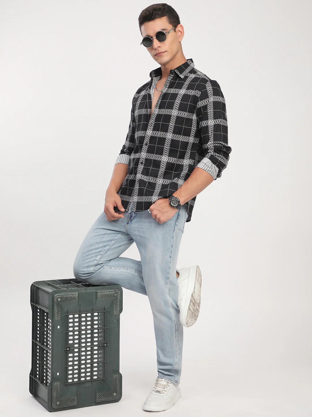Ink Black Glyphs Grid Checks Shirt - Image 7