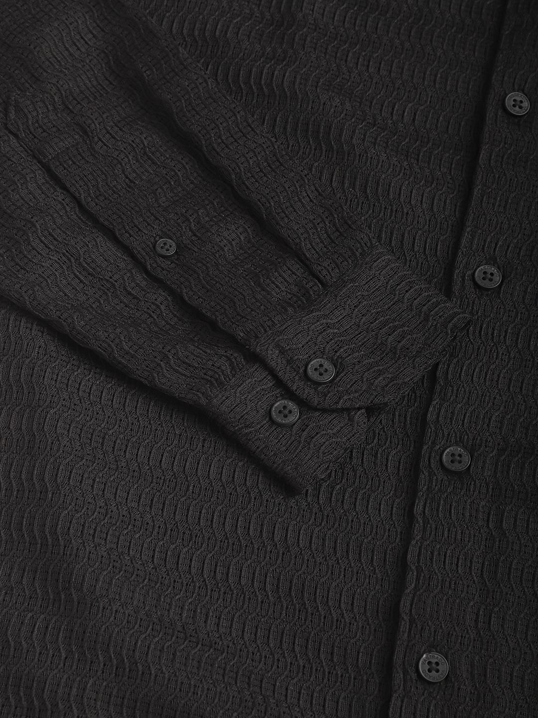 Intense Black Wavy Textured Shirt - Image 10