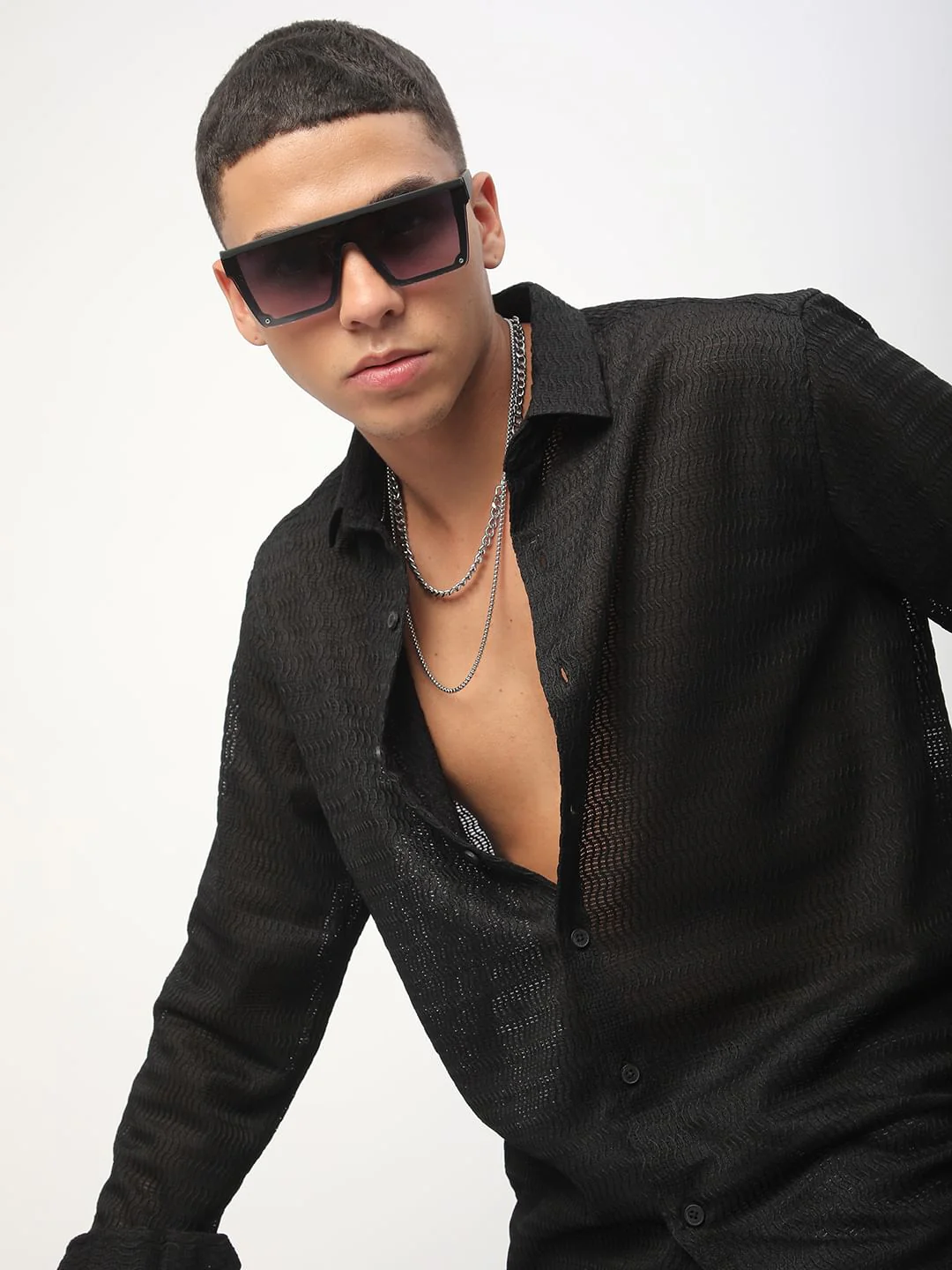 Intense Black Wavy Textured Shirt - Image 2