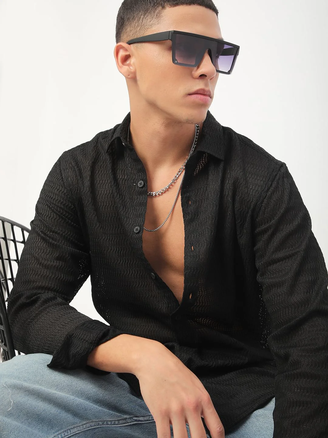 Intense Black Wavy Textured Shirt - Image 4
