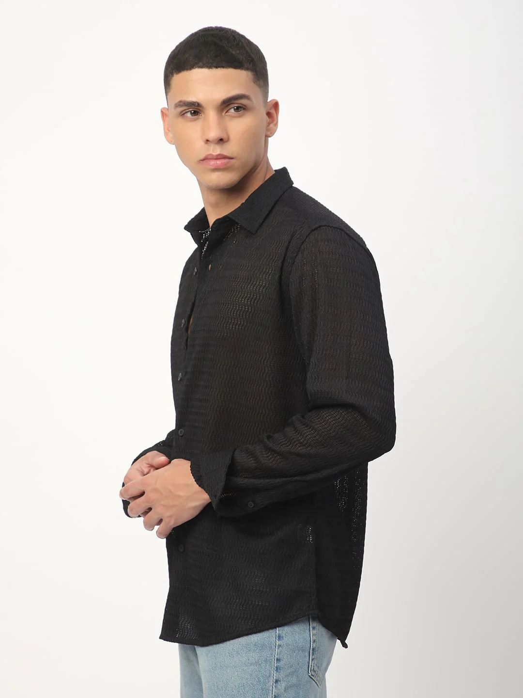 Intense Black Wavy Textured Shirt - Image 6