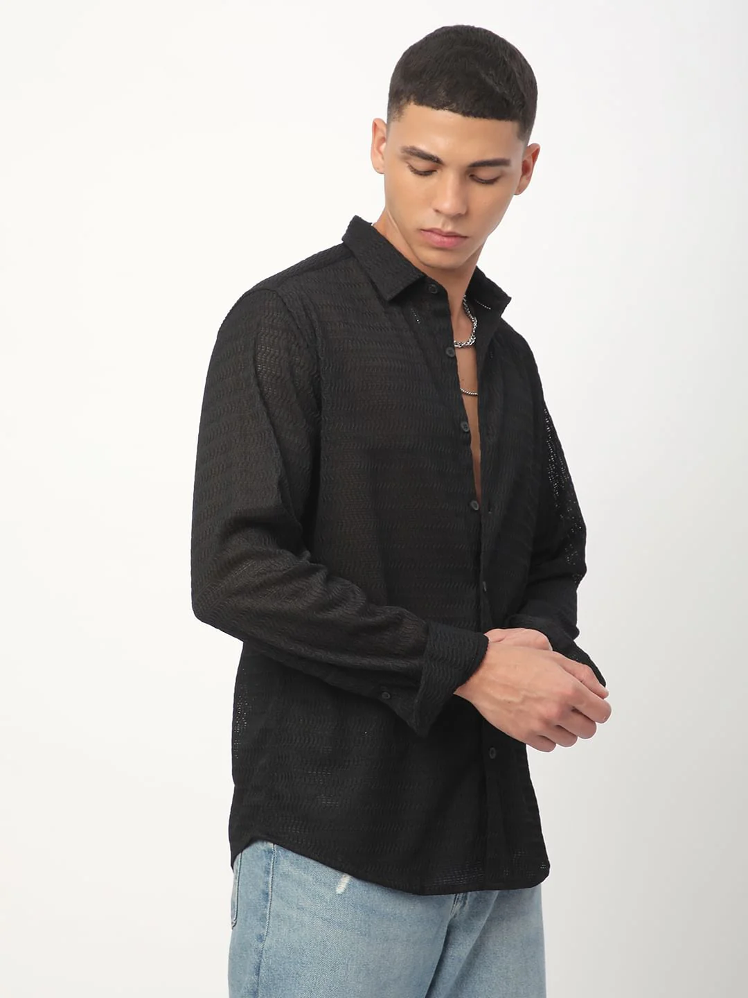 Intense Black Wavy Textured Shirt - Image 7