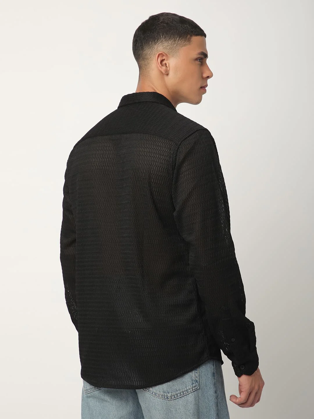 Intense Black Wavy Textured Shirt - Image 8