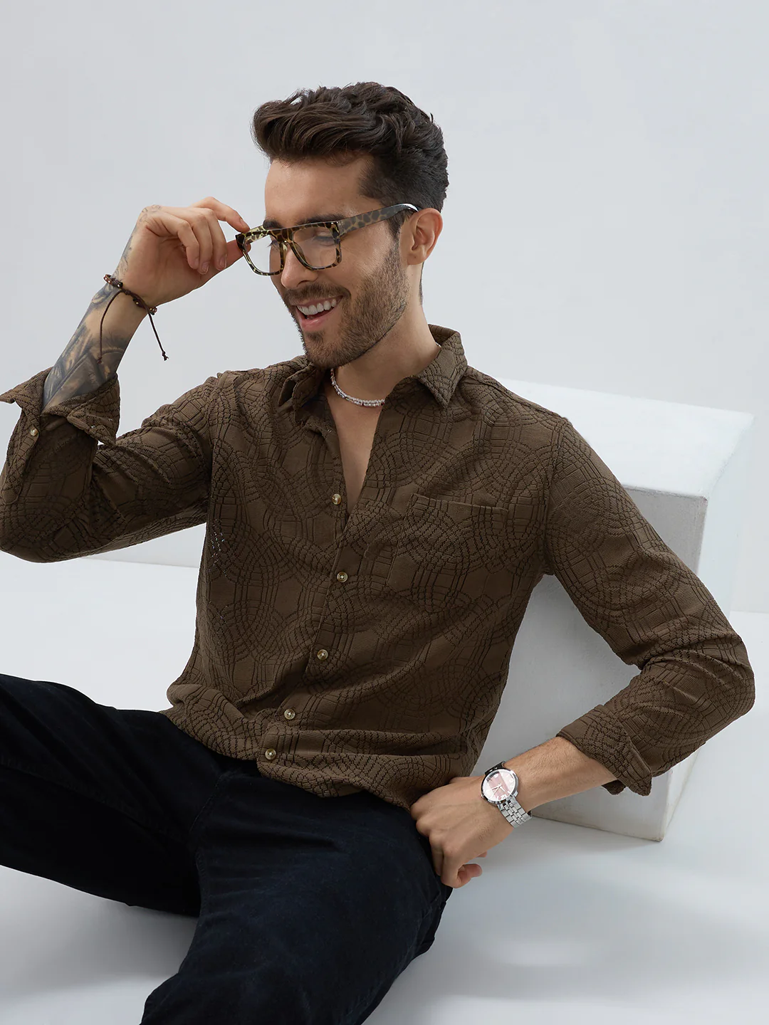 Interweave Mocha Brown Crochet Shirt - Image 2