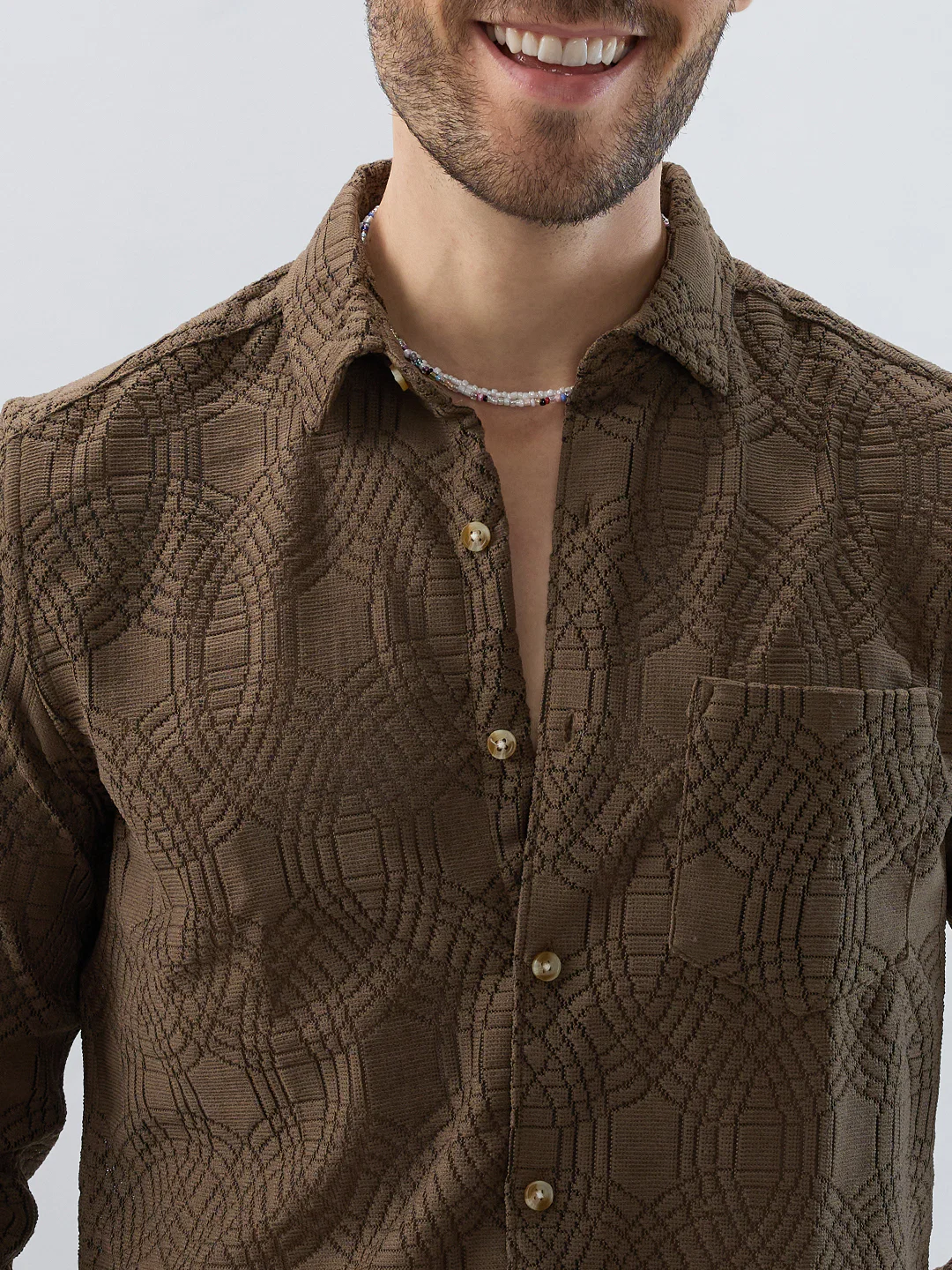 Interweave Mocha Brown Crochet Shirt - Image 3