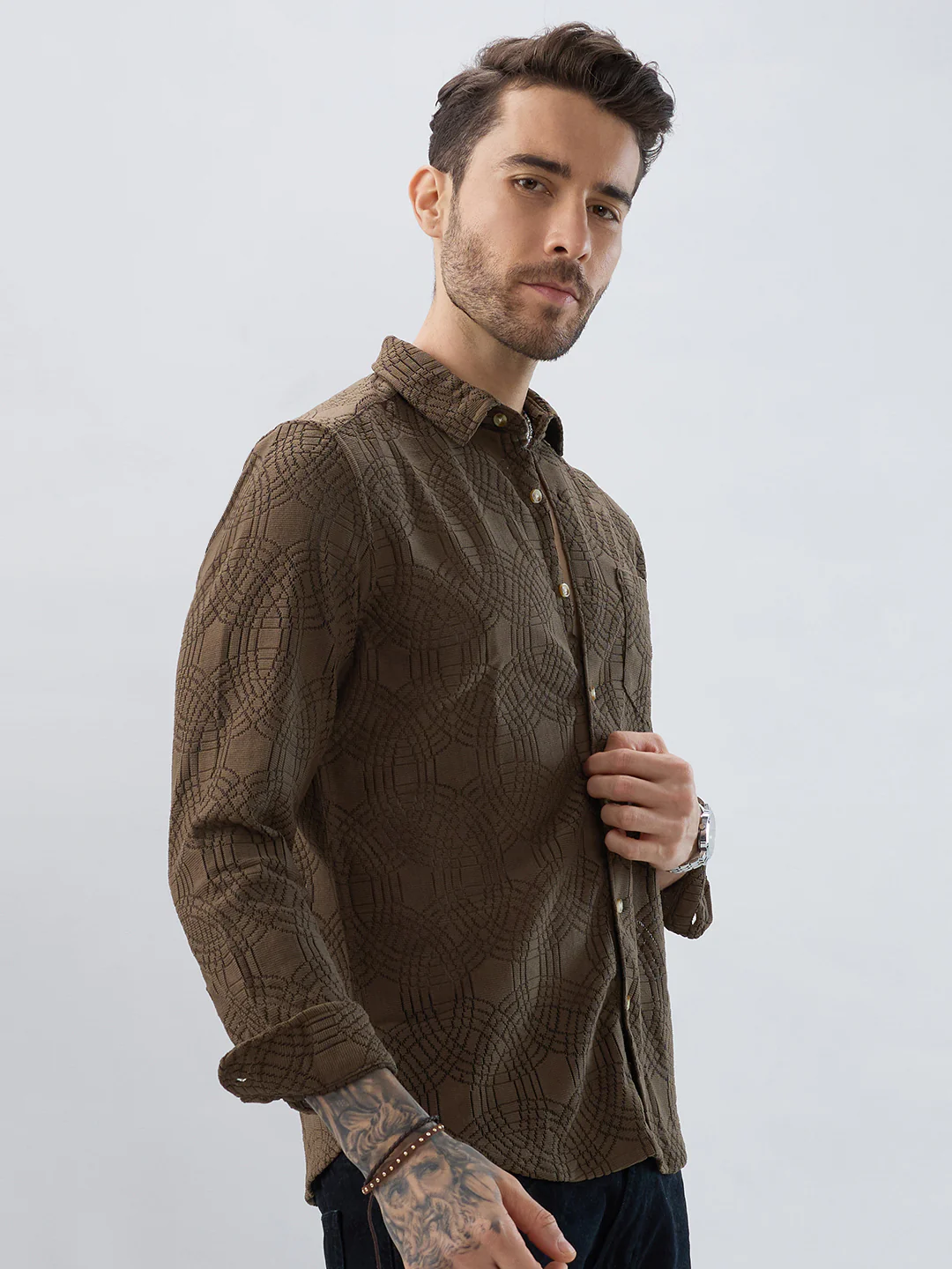 Interweave Mocha Brown Crochet Shirt - Image 5