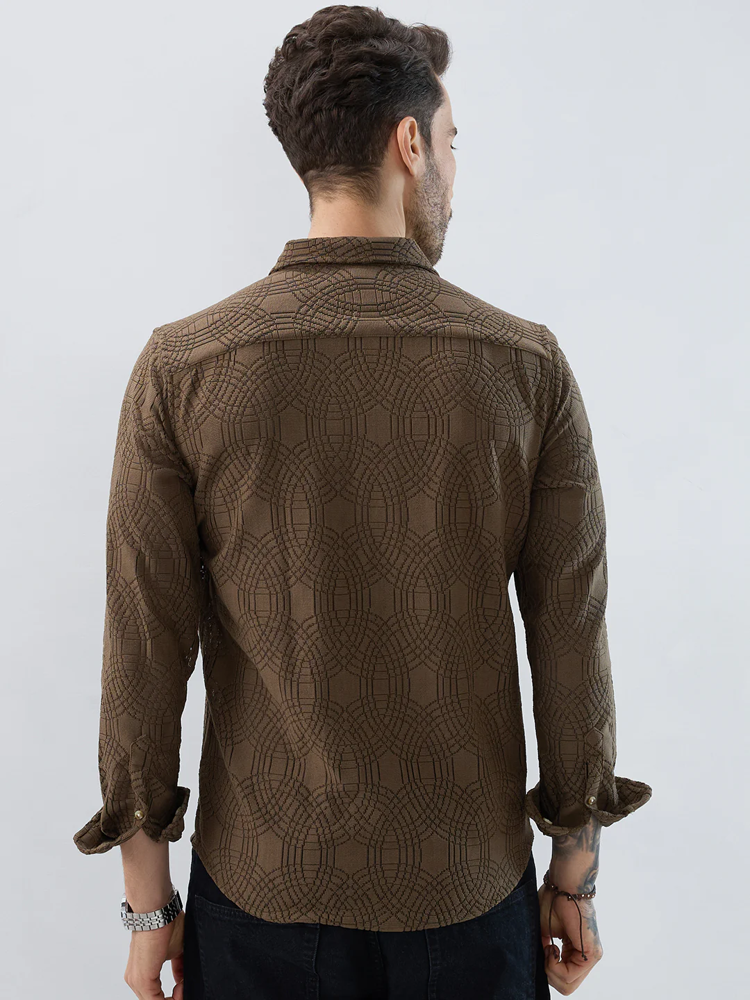 Interweave Mocha Brown Crochet Shirt - Image 7