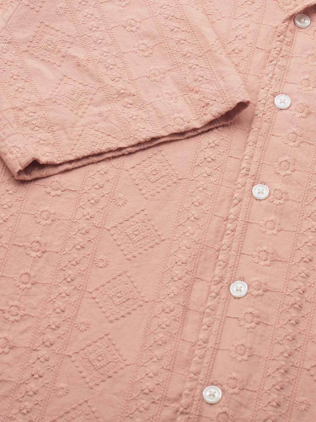 Intricate Apricot Embroidered Notch Collar Oversized Shirt - Image 8