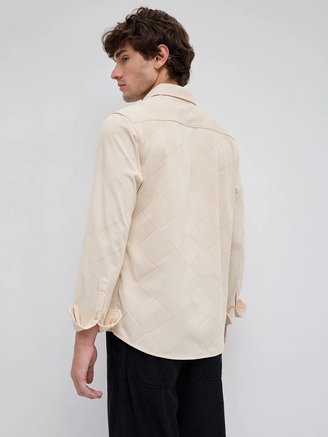 Intricate Beige Block Weave Knitted Shirt - Image 7