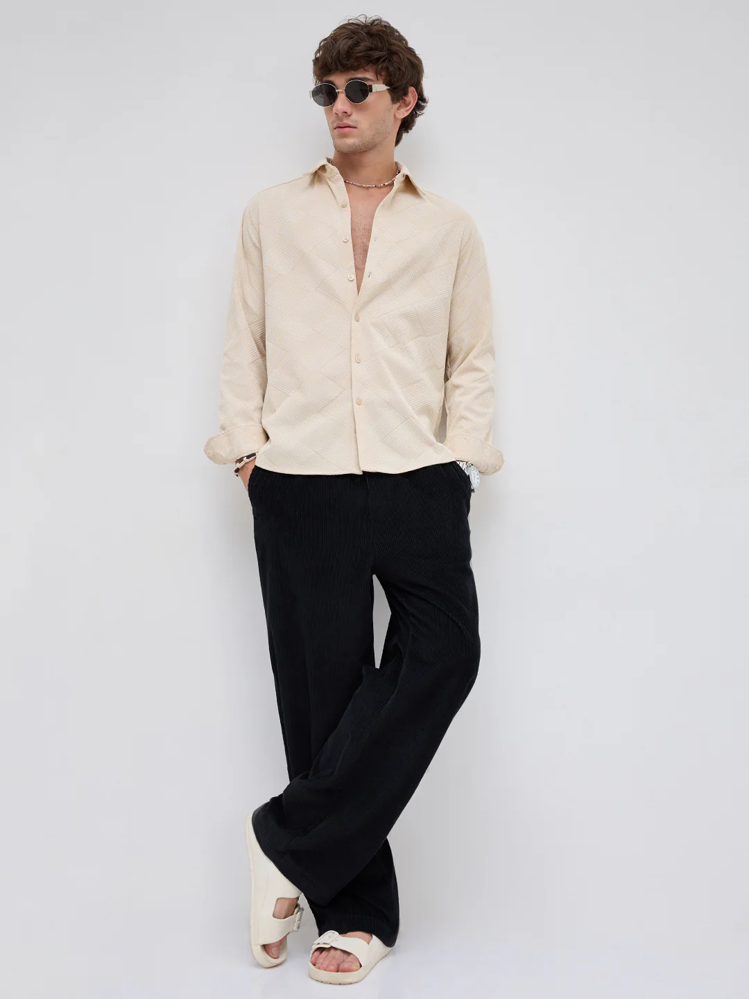 Intricate Beige Block Weave Knitted Shirt - Image 8