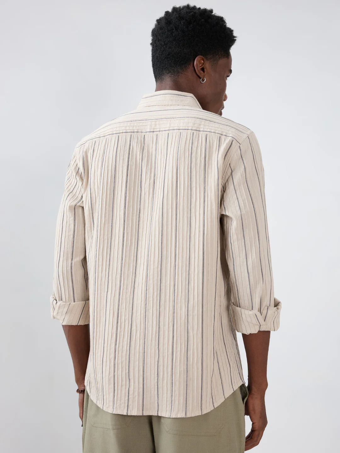 Intricate Beige & Navy Raised Striped Shirt - Image 7