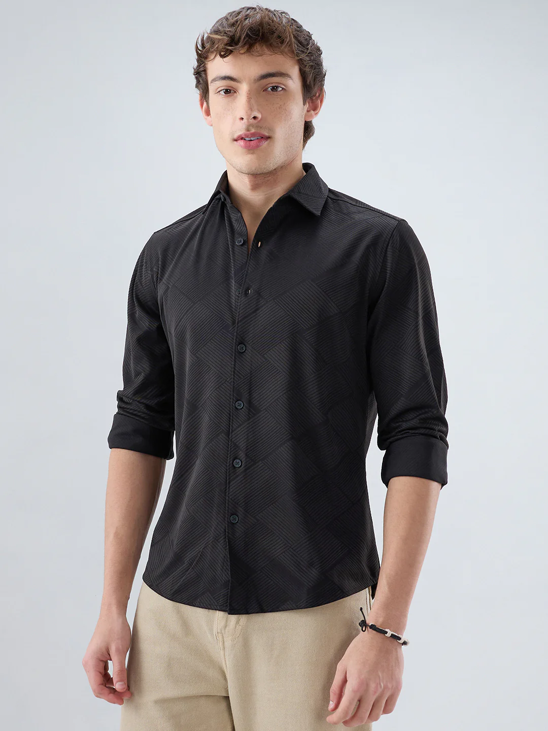 Intricate Black Block Weave Knitted Shirt - Image 4