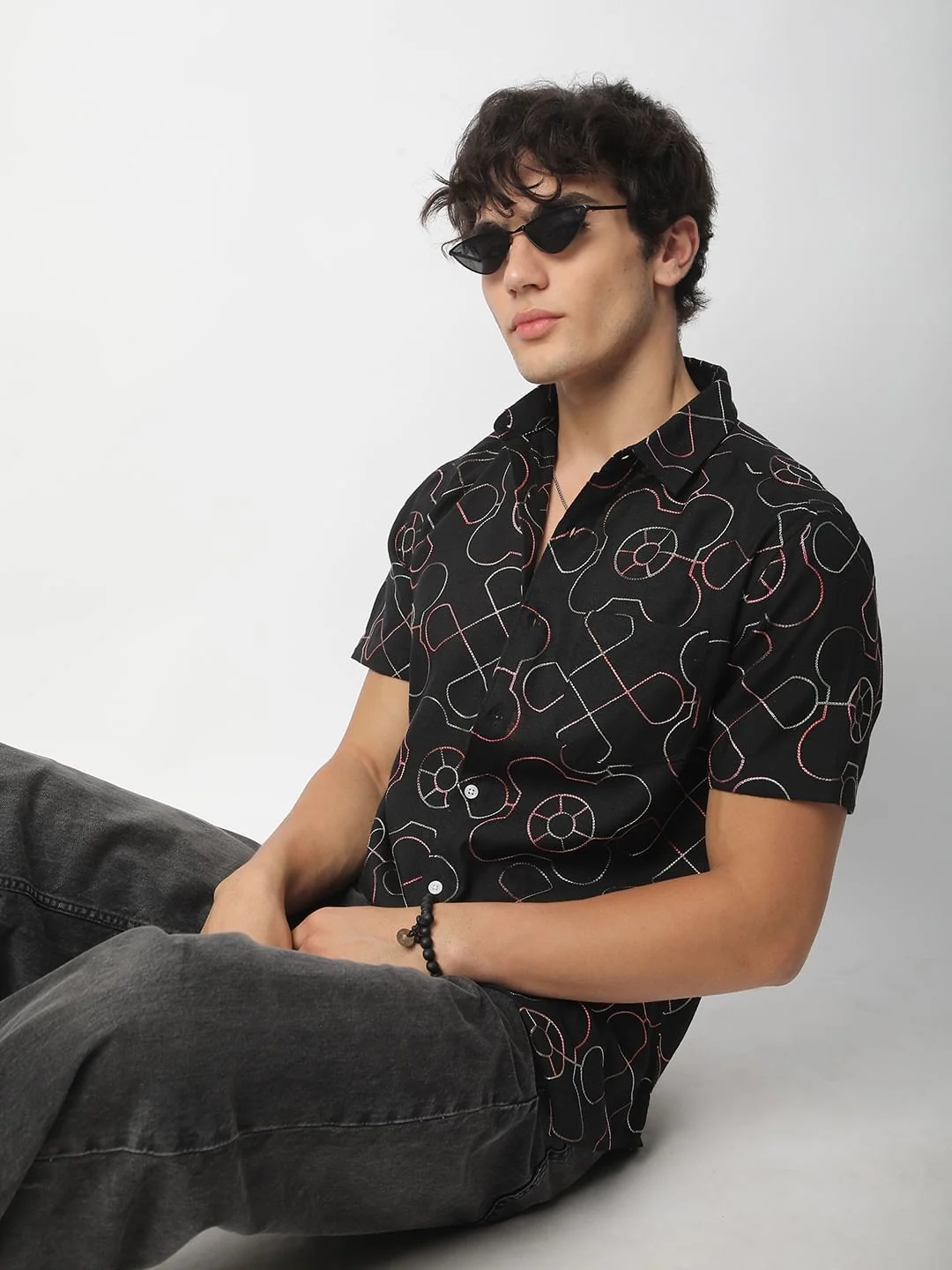 Intricate Black Contrast Embroidered Shirt - Image 4