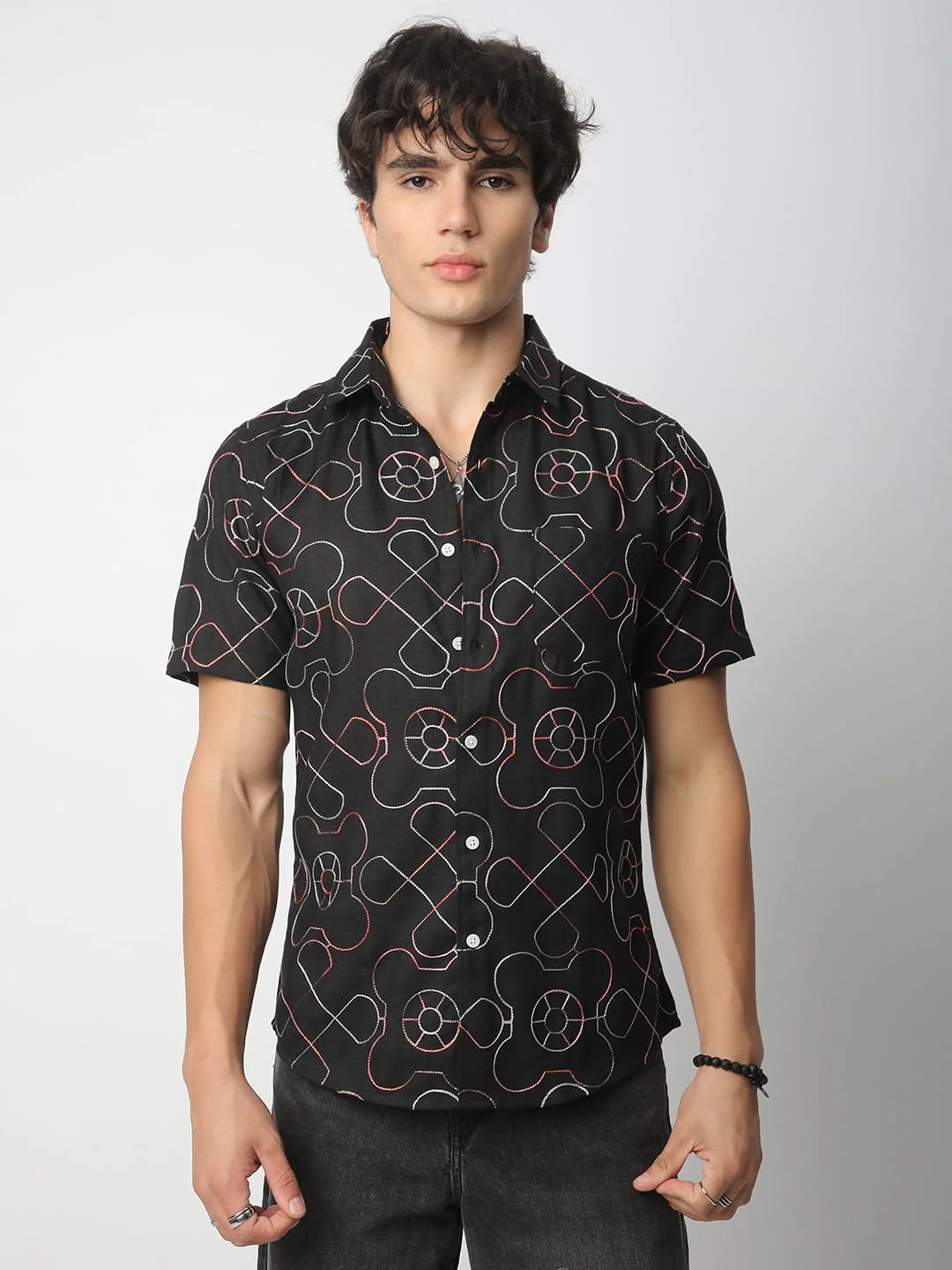 Intricate Black Contrast Embroidered Shirt - Image 5