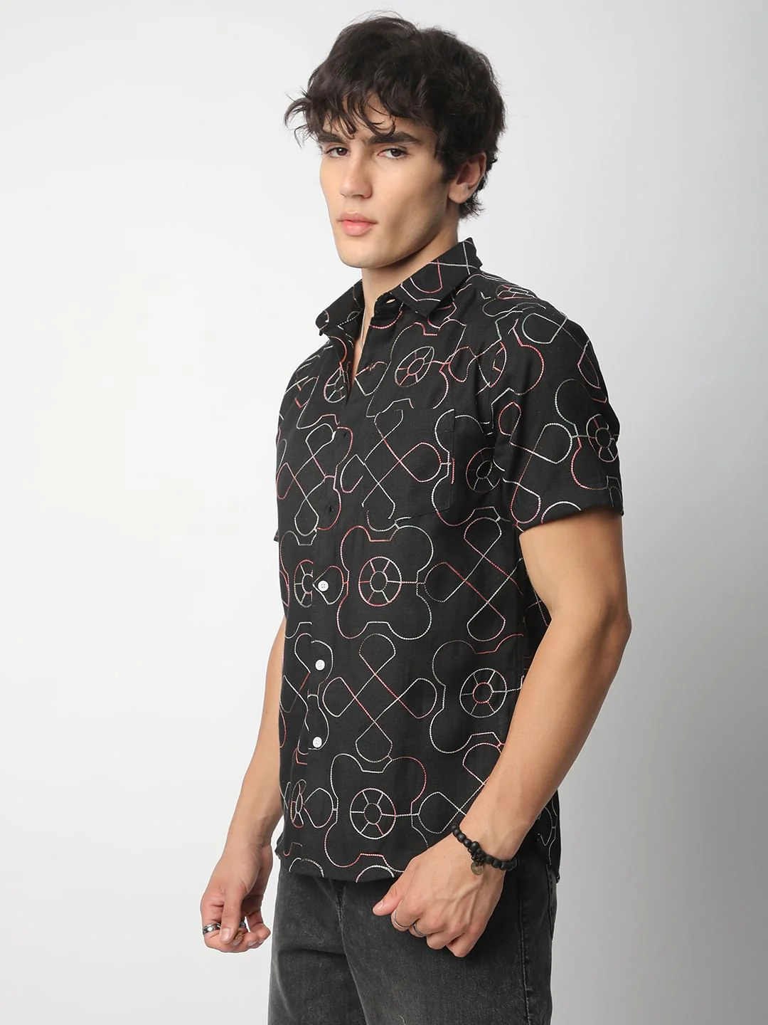 Intricate Black Contrast Embroidered Shirt - Image 6