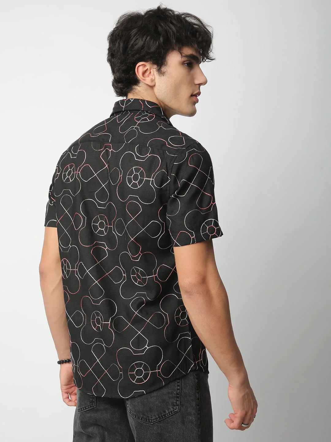 Intricate Black Contrast Embroidered Shirt - Image 7