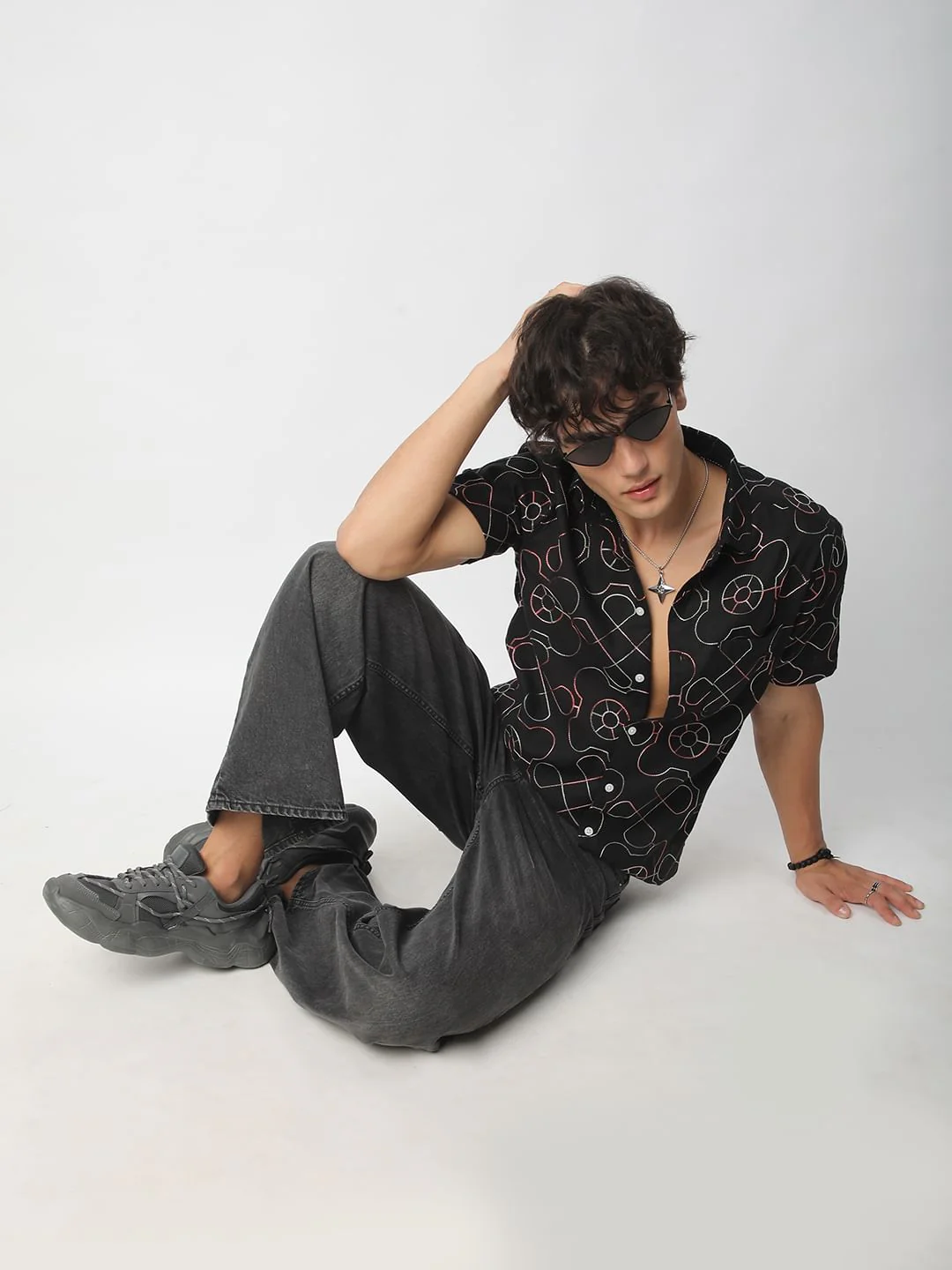 Intricate Black Contrast Embroidered Shirt - Image 8