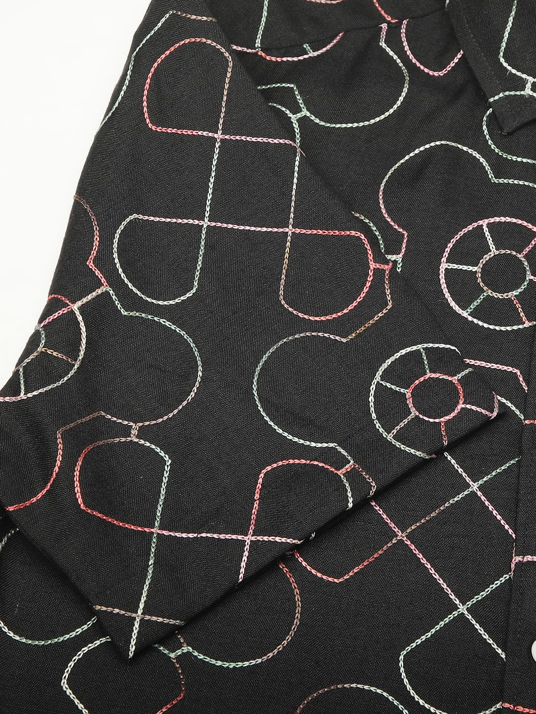 Intricate Black Contrast Embroidered Shirt - Image 9