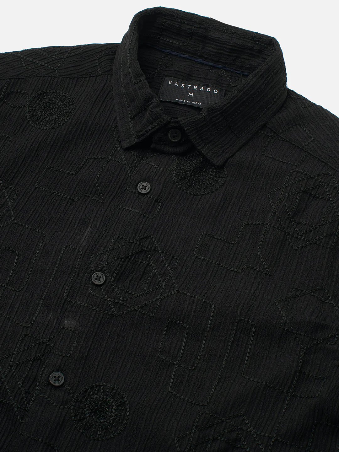 Intricate Black Embroidered Textured Shirt - Image 3