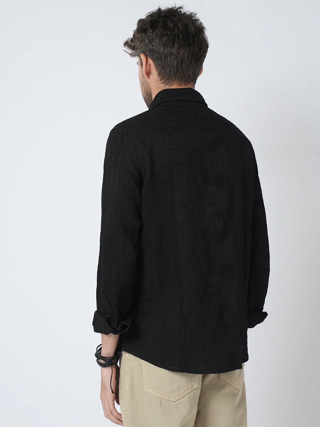 Intricate Black Embroidered Textured Shirt - Image 6