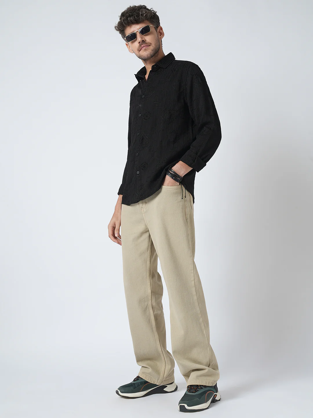 Intricate Black Embroidered Textured Shirt - Image 7