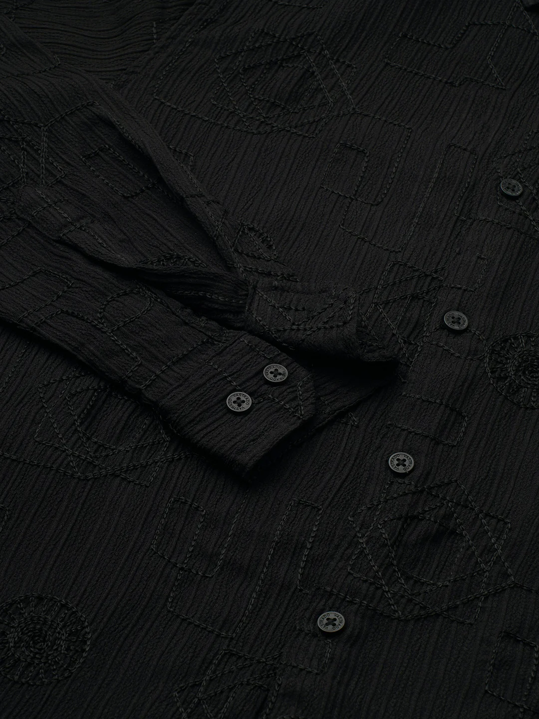 Intricate Black Embroidered Textured Shirt - Image 8