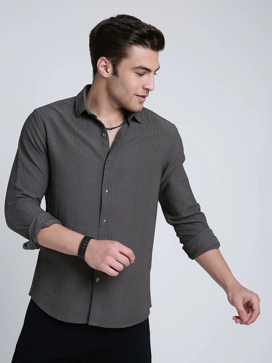 Intricate Diamond Textured Olive Shirt - Image 5