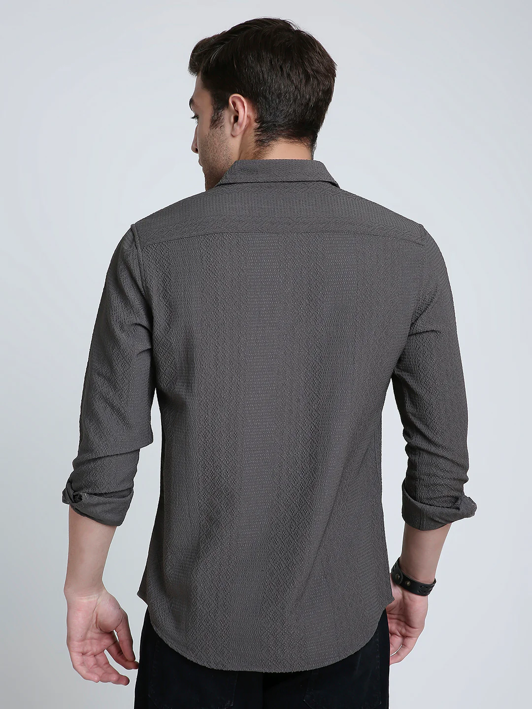 Intricate Diamond Textured Olive Shirt - Image 7