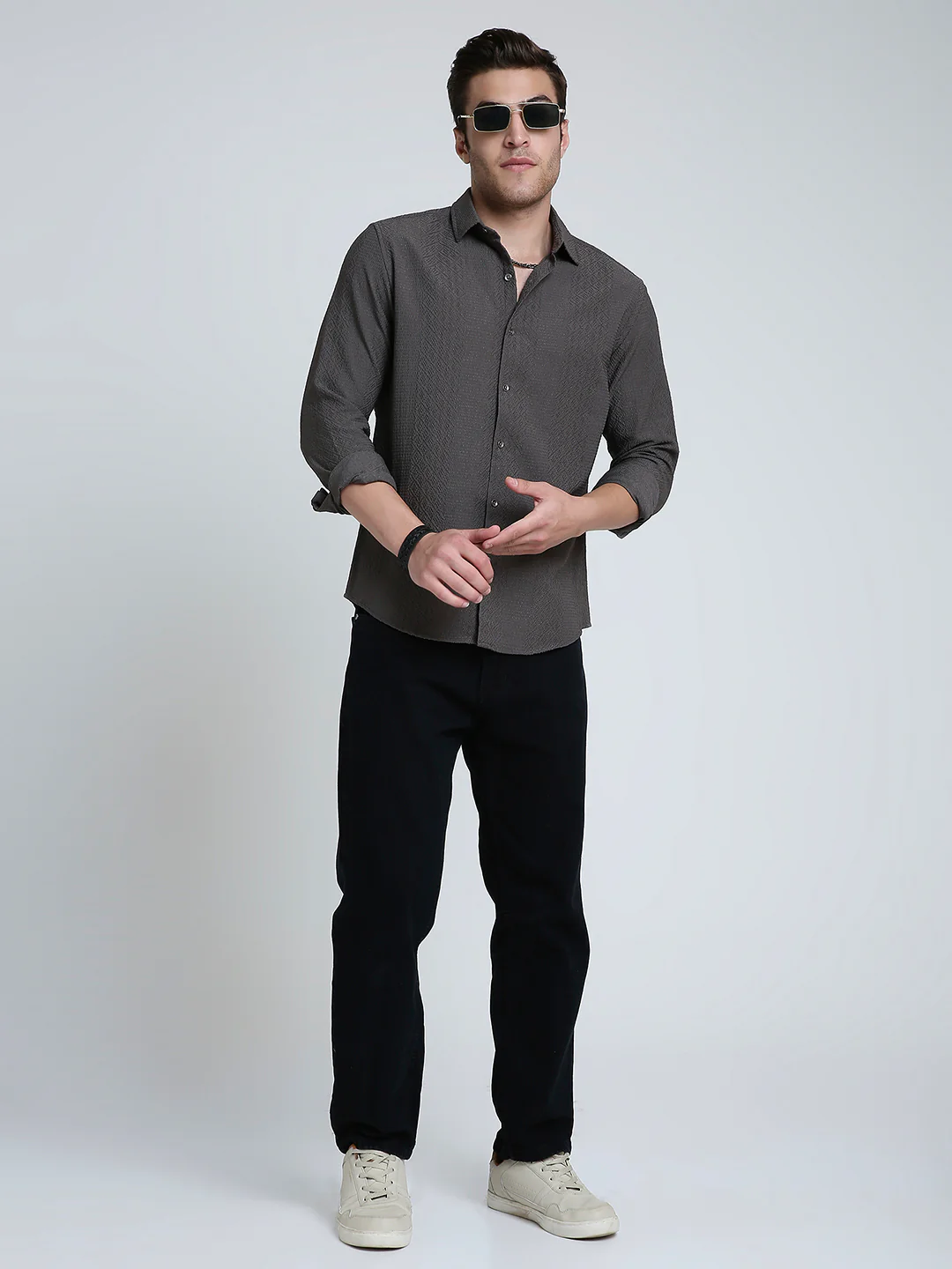 Intricate Diamond Textured Olive Shirt - Image 8