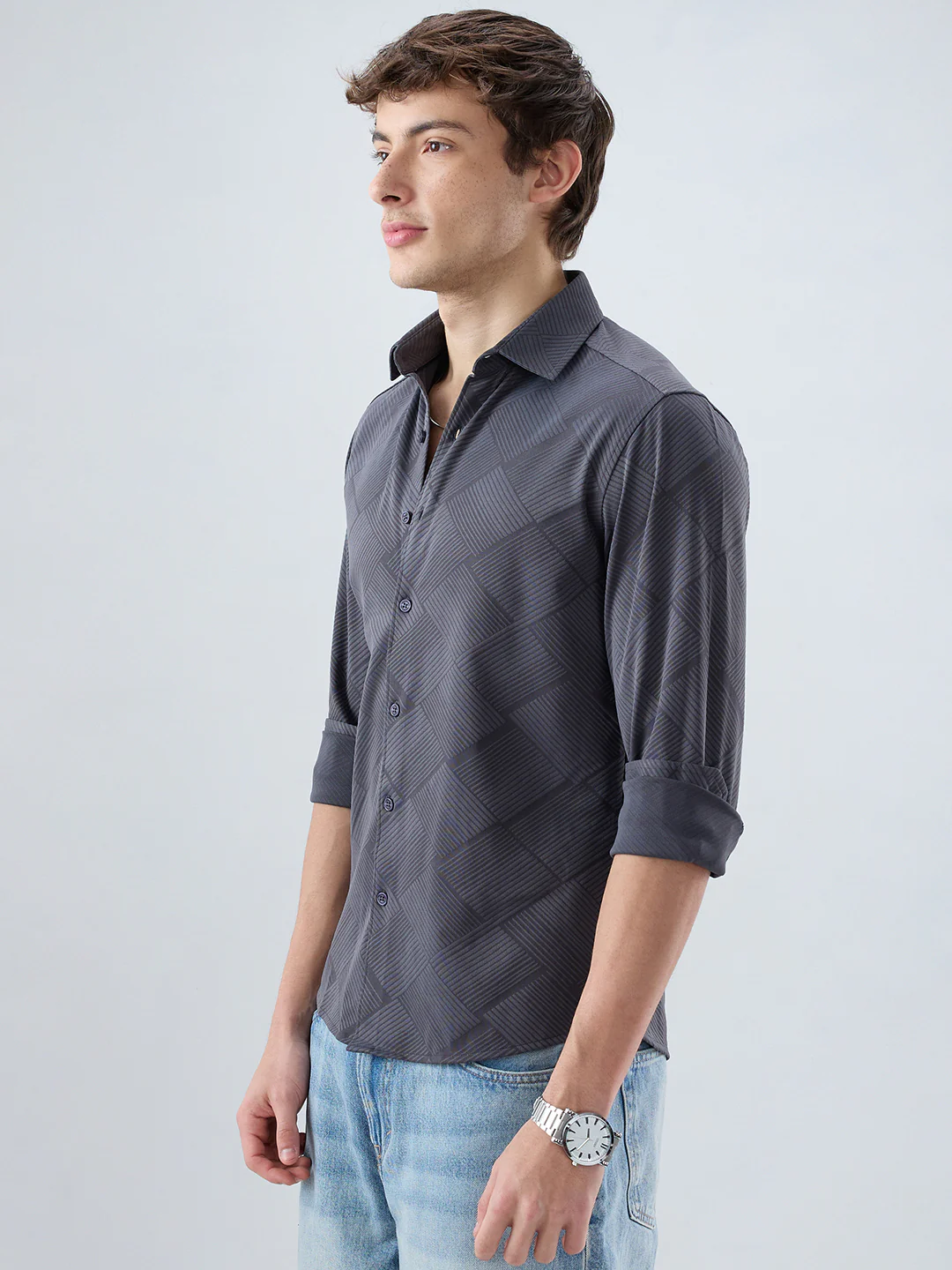 Intricate Grey Block Weave Knitted Shirt - Image 6