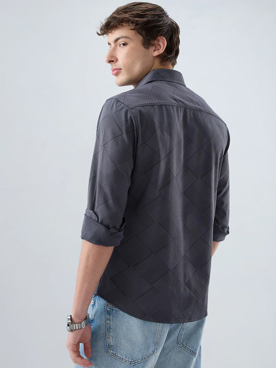 Intricate Grey Block Weave Knitted Shirt - Image 7