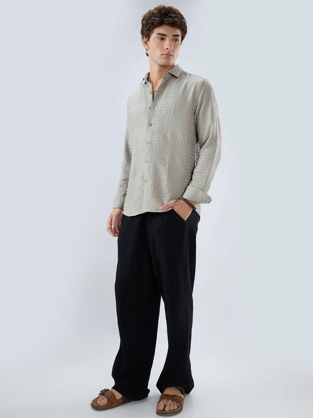 Intricate Grey Raised Motif Textured Shirt - Image 8